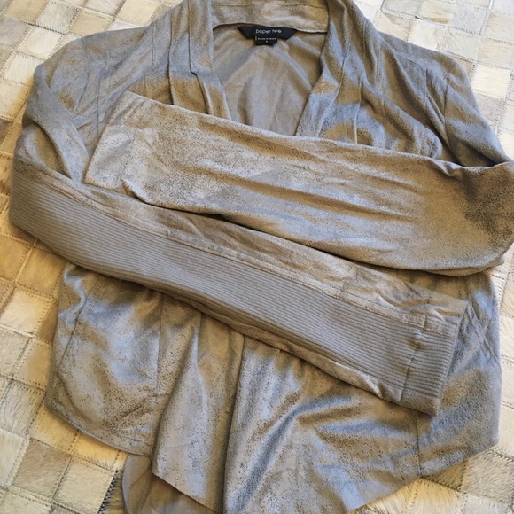 paper tee Taupe Open/Waterfall Front Thin Jacket - Picture 4 of 10